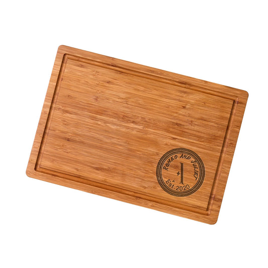 Bamboo Cutting Board Custom Anniversary Name Design