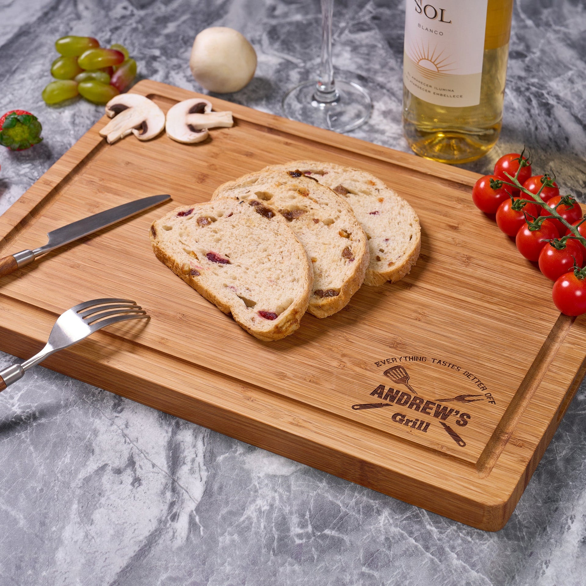 Chef-style engraved wood board